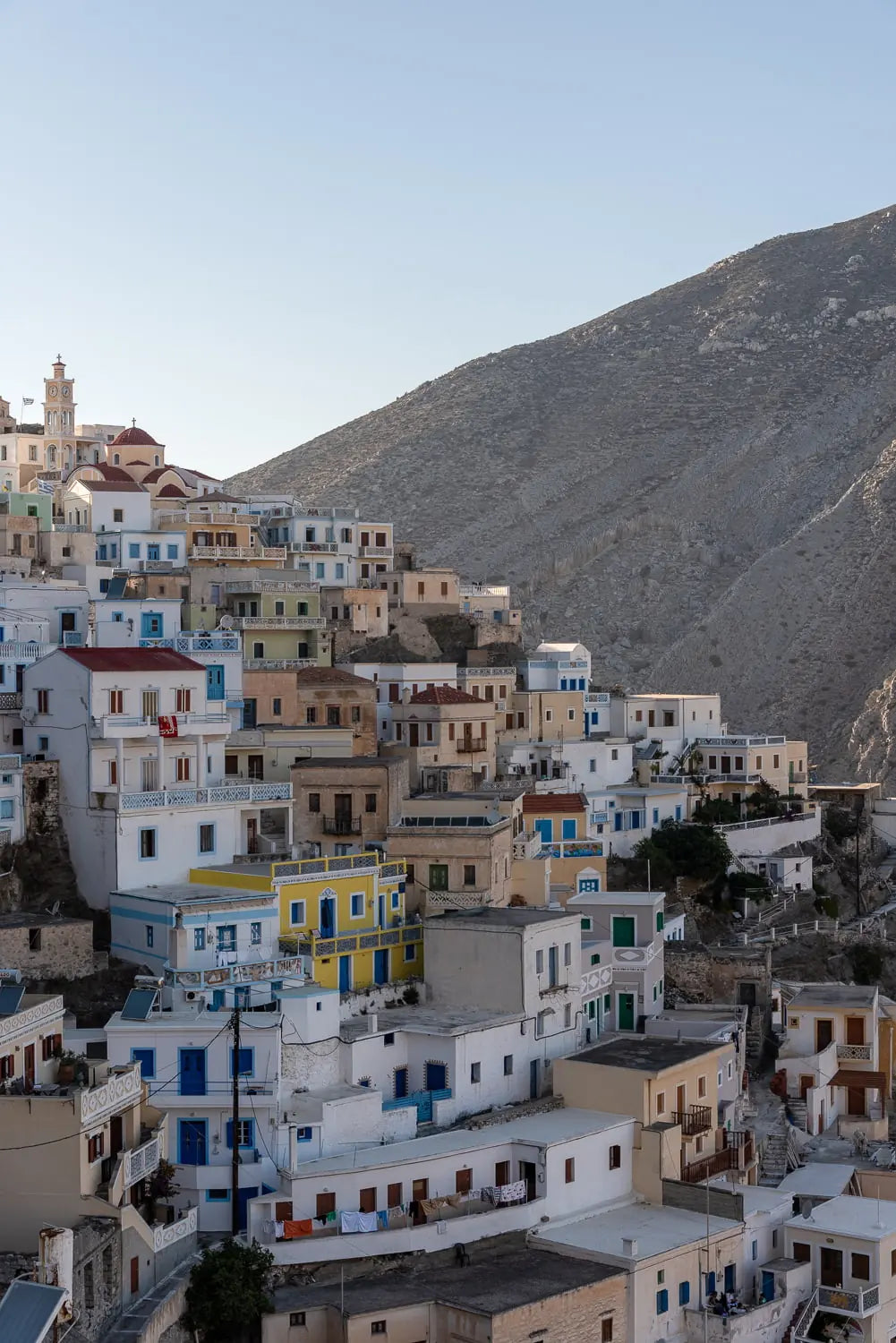 Greek Hillside village with colorful houses in a mountainous area