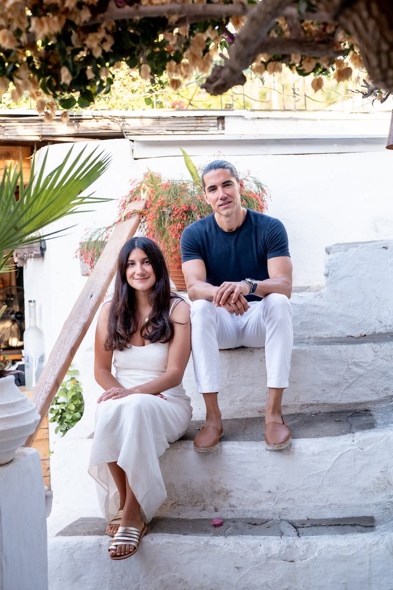Chris and Eftihia - Arma Honey founders dressed in white